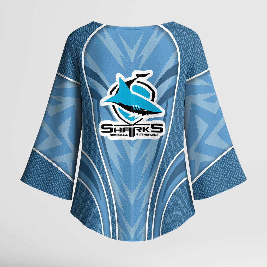 Cronulla Sutherland Sharks Rugby Mascot Kimono Sleeve Blouse Australian Rugby Culture - Tribal Inspired Sharks