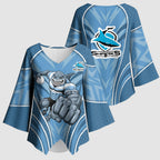 Cronulla Sutherland Sharks Rugby Mascot Kimono Sleeve Blouse Australian Rugby Culture - Tribal Inspired Sharks