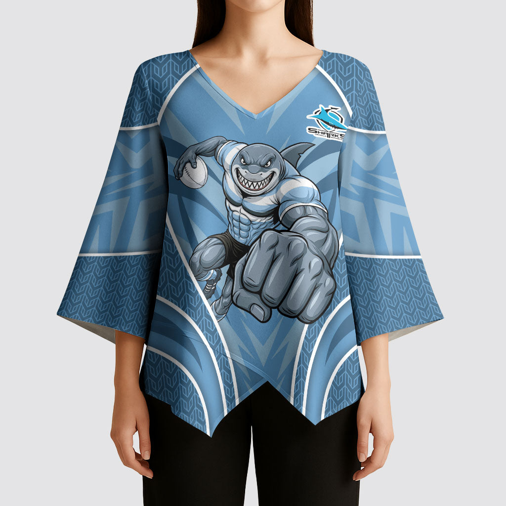 Cronulla Sutherland Sharks Rugby Mascot Kimono Sleeve Blouse Australian Rugby Culture - Tribal Inspired Sharks