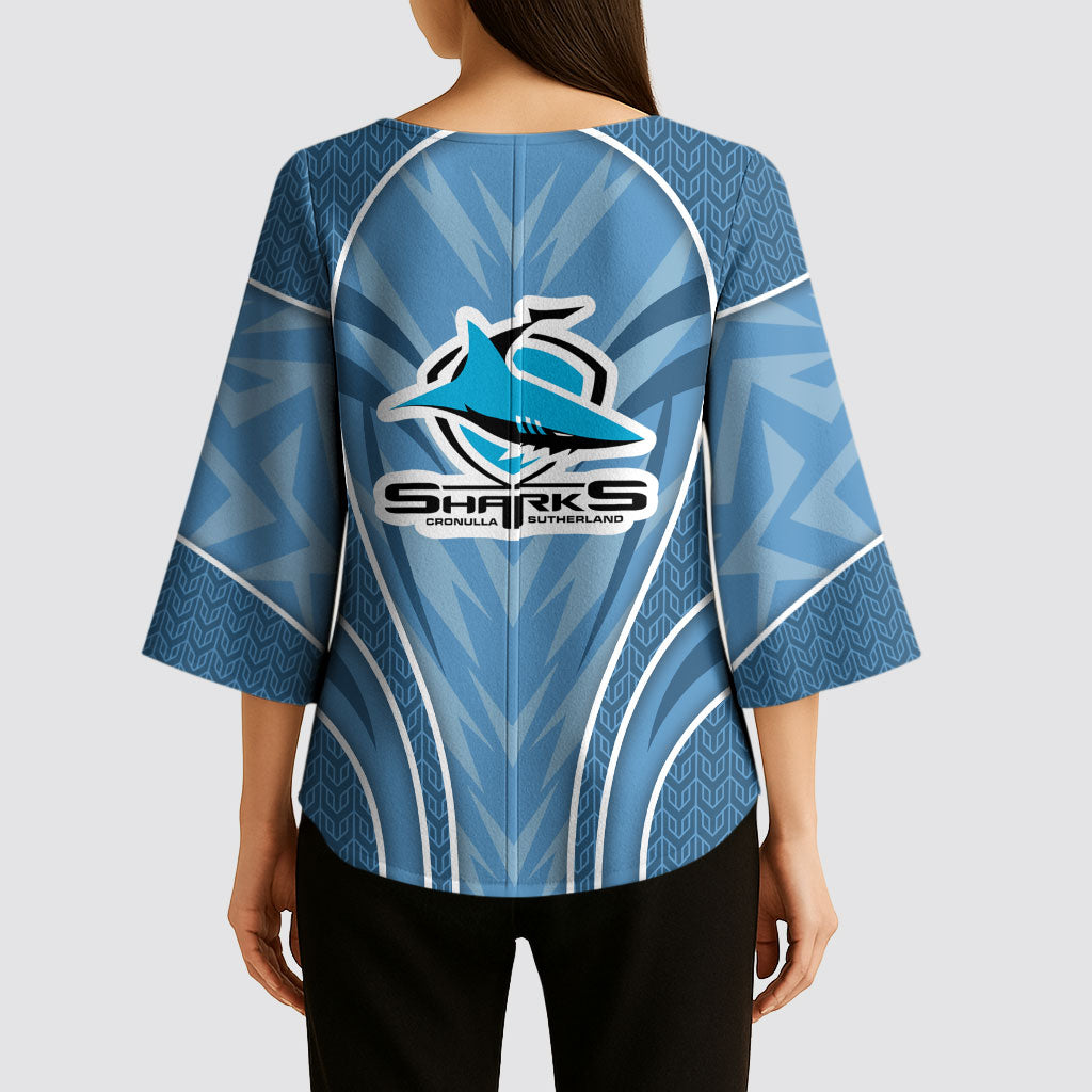 Cronulla Sutherland Sharks Rugby Mascot Kimono Sleeve Blouse Australian Rugby Culture - Tribal Inspired Sharks