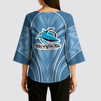 Cronulla Sutherland Sharks Rugby Mascot Kimono Sleeve Blouse Australian Rugby Culture - Tribal Inspired Sharks