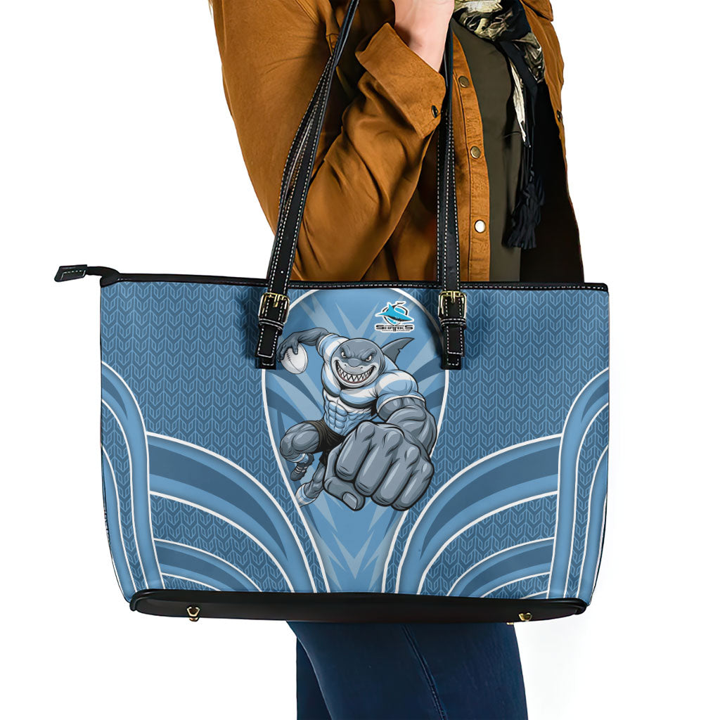 Cronulla Sutherland Sharks Rugby Mascot Leather Tote Bag Australian Rugby Culture - Tribal Inspired Sharks