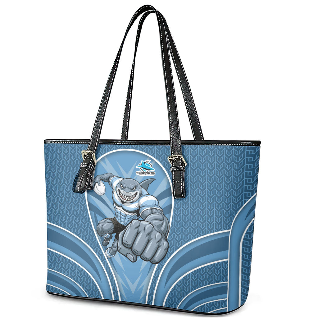 Cronulla Sutherland Sharks Rugby Mascot Leather Tote Bag Australian Rugby Culture - Tribal Inspired Sharks
