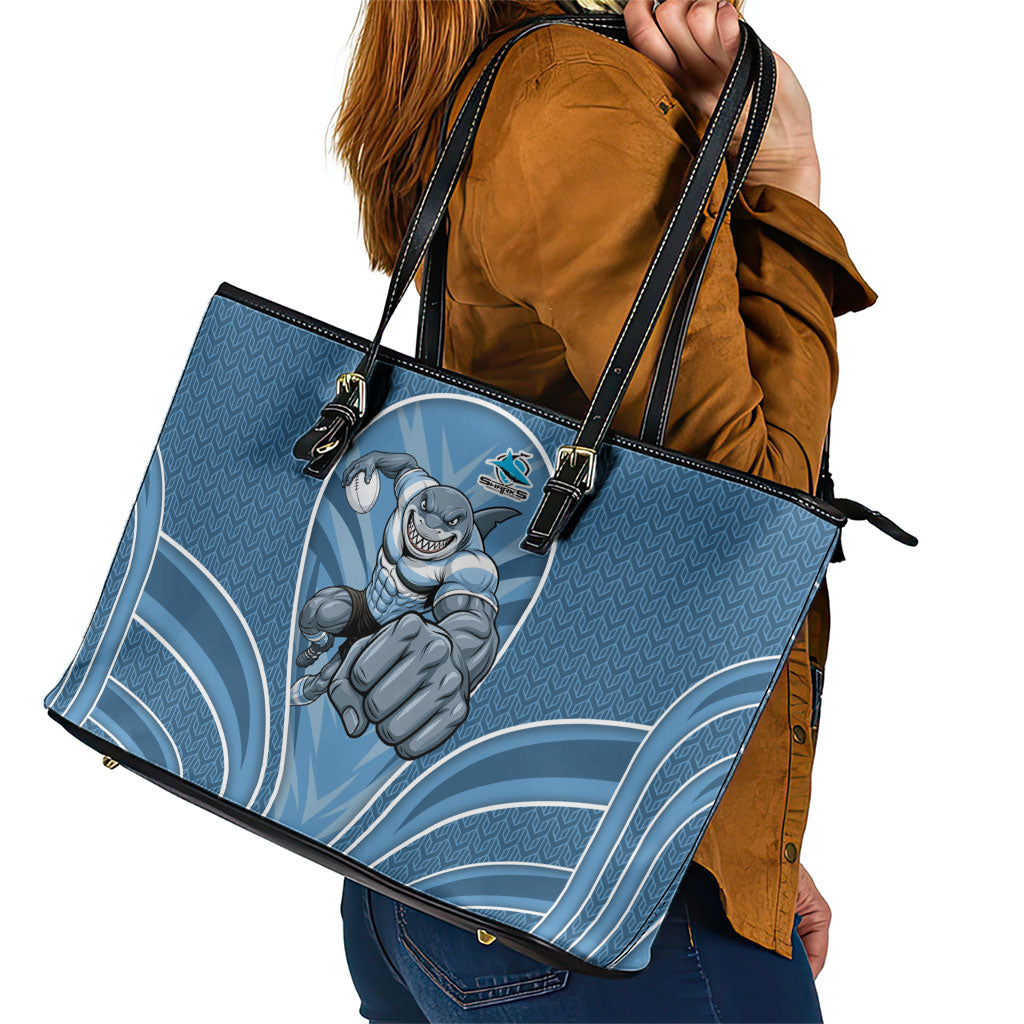 Cronulla Sutherland Sharks Rugby Mascot Leather Tote Bag Australian Rugby Culture - Tribal Inspired Sharks