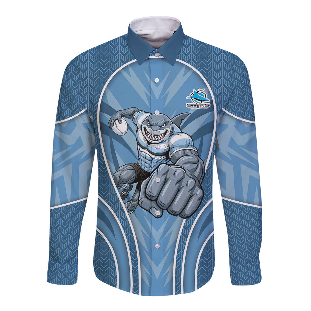 Cronulla Sutherland Sharks Rugby Mascot Long Sleeve Button Shirt Australian Rugby Culture - Tribal Inspired Sharks