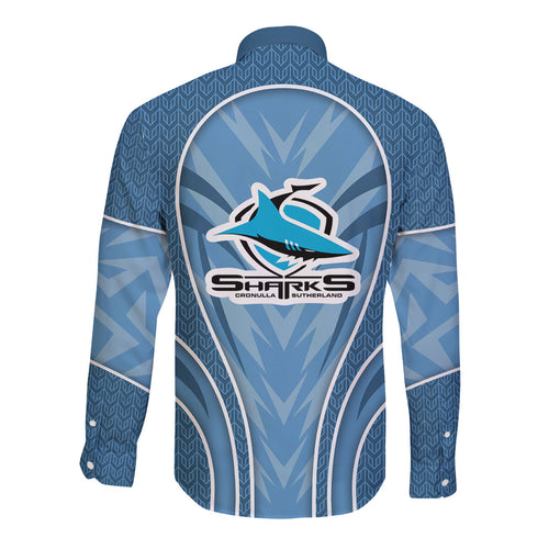 Cronulla Sutherland Sharks Rugby Mascot Long Sleeve Button Shirt Australian Rugby Culture - Tribal Inspired Sharks