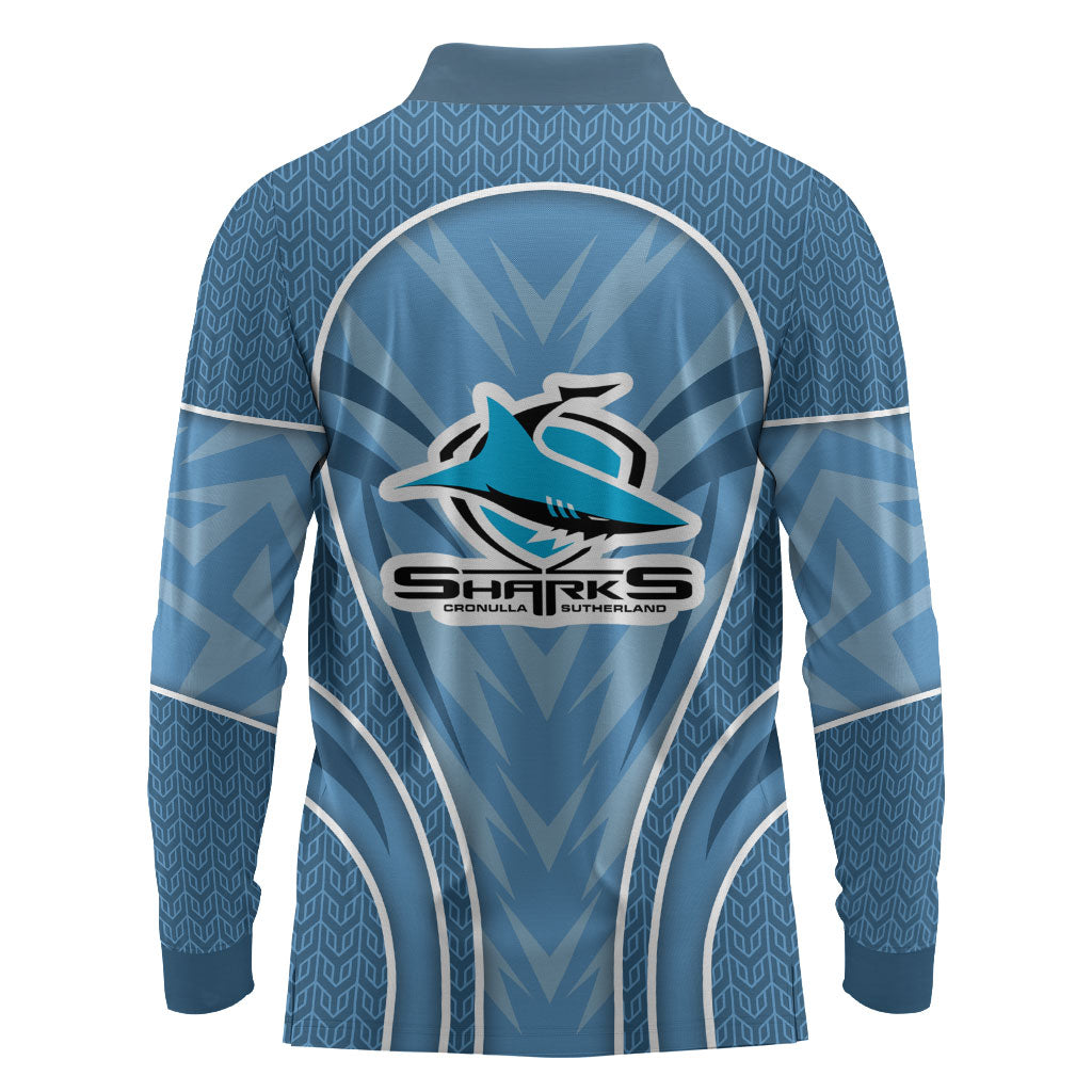 Cronulla Sutherland Sharks Rugby Mascot Long Sleeve Polo Shirt Australian Rugby Culture - Tribal Inspired Sharks