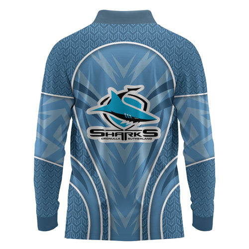 Cronulla Sutherland Sharks Rugby Mascot Long Sleeve Polo Shirt Australian Rugby Culture - Tribal Inspired Sharks