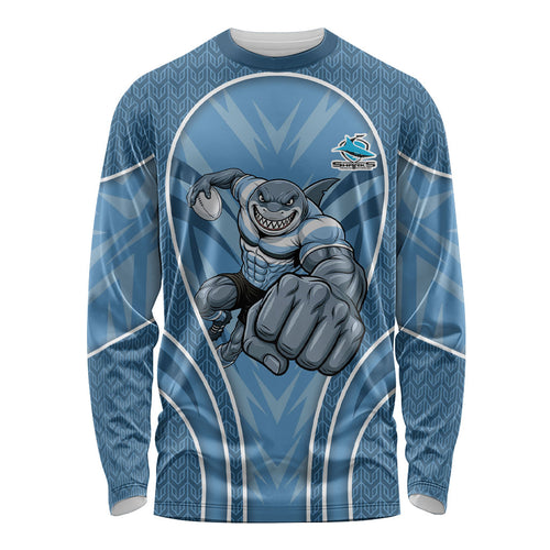 Cronulla Sutherland Sharks Rugby Mascot Long Sleeve Shirt Australian Rugby Culture - Tribal Inspired Sharks