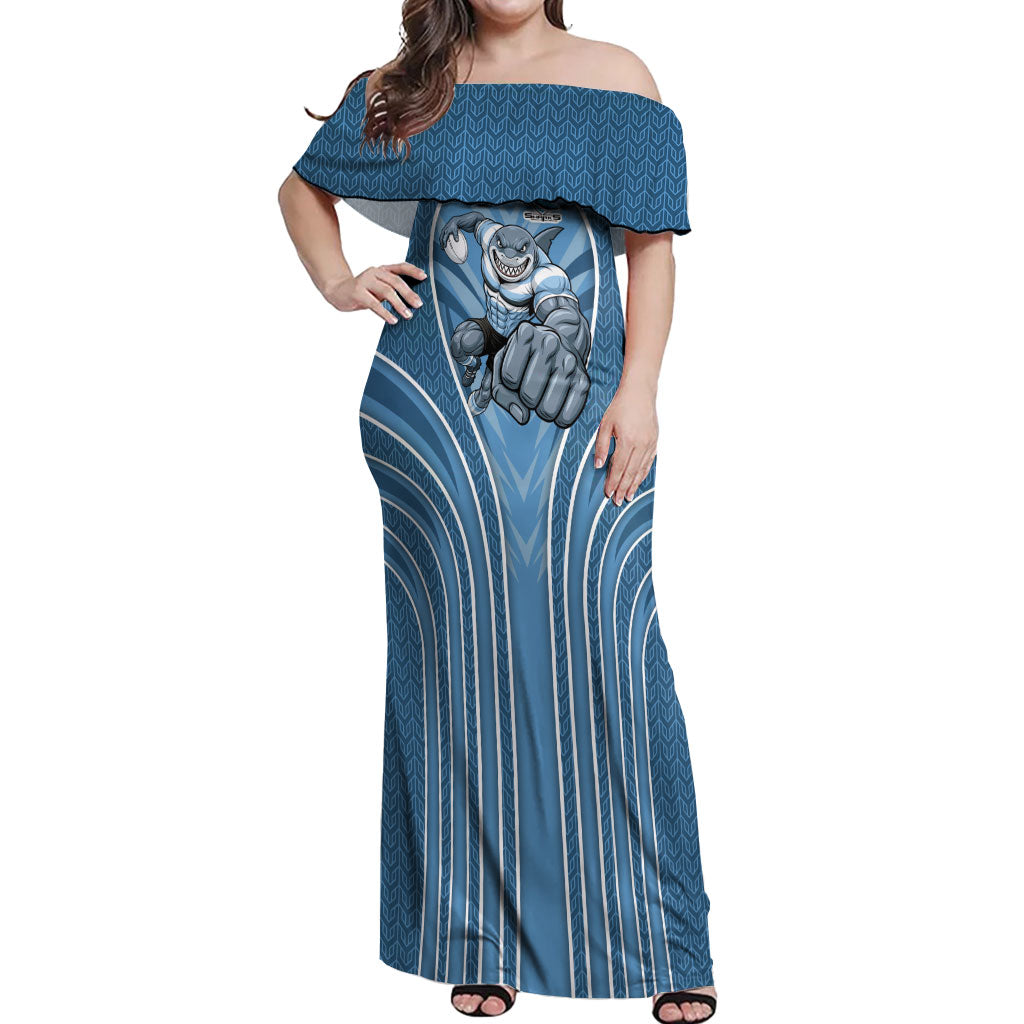 Cronulla Sutherland Sharks Rugby Mascot Off Shoulder Maxi Dress Australian Rugby Culture - Tribal Inspired Sharks