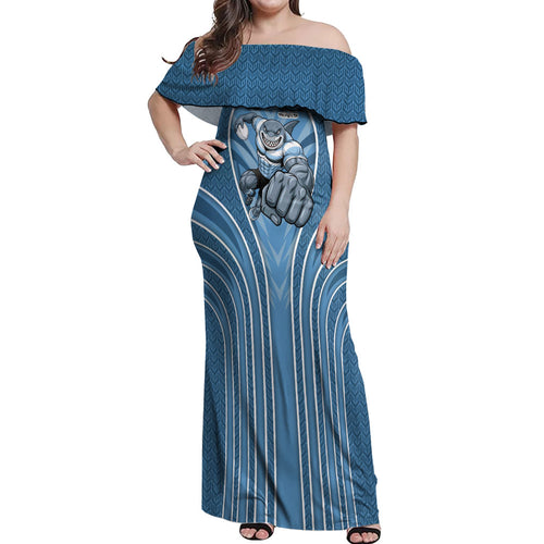 Cronulla Sutherland Sharks Rugby Mascot Off Shoulder Maxi Dress Australian Rugby Culture - Tribal Inspired Sharks