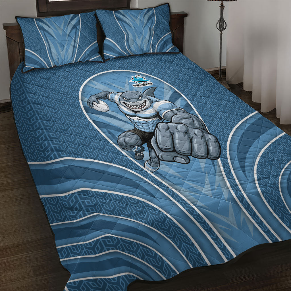 Cronulla Sutherland Sharks Rugby Mascot Quilt Bed Set Australian Rugby Culture - Tribal Inspired Sharks