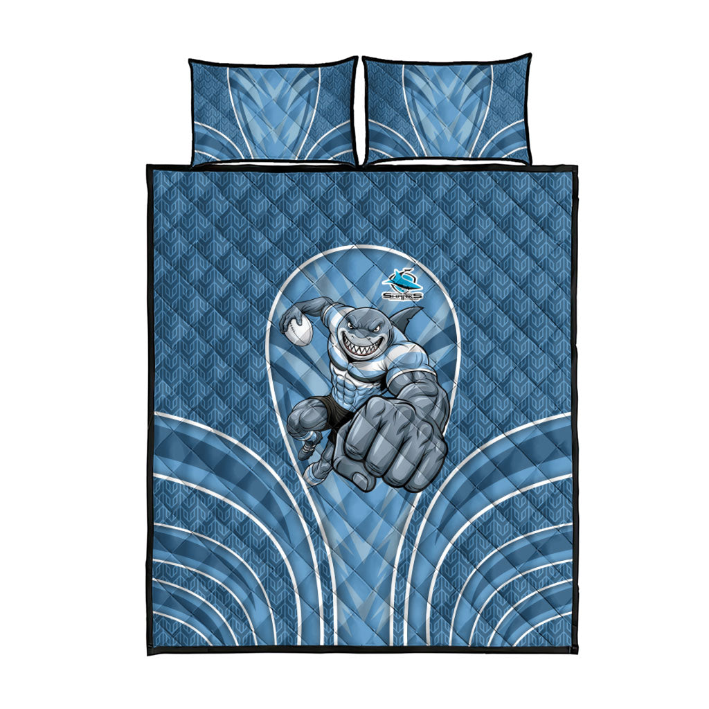 Cronulla Sutherland Sharks Rugby Mascot Quilt Bed Set Australian Rugby Culture - Tribal Inspired Sharks