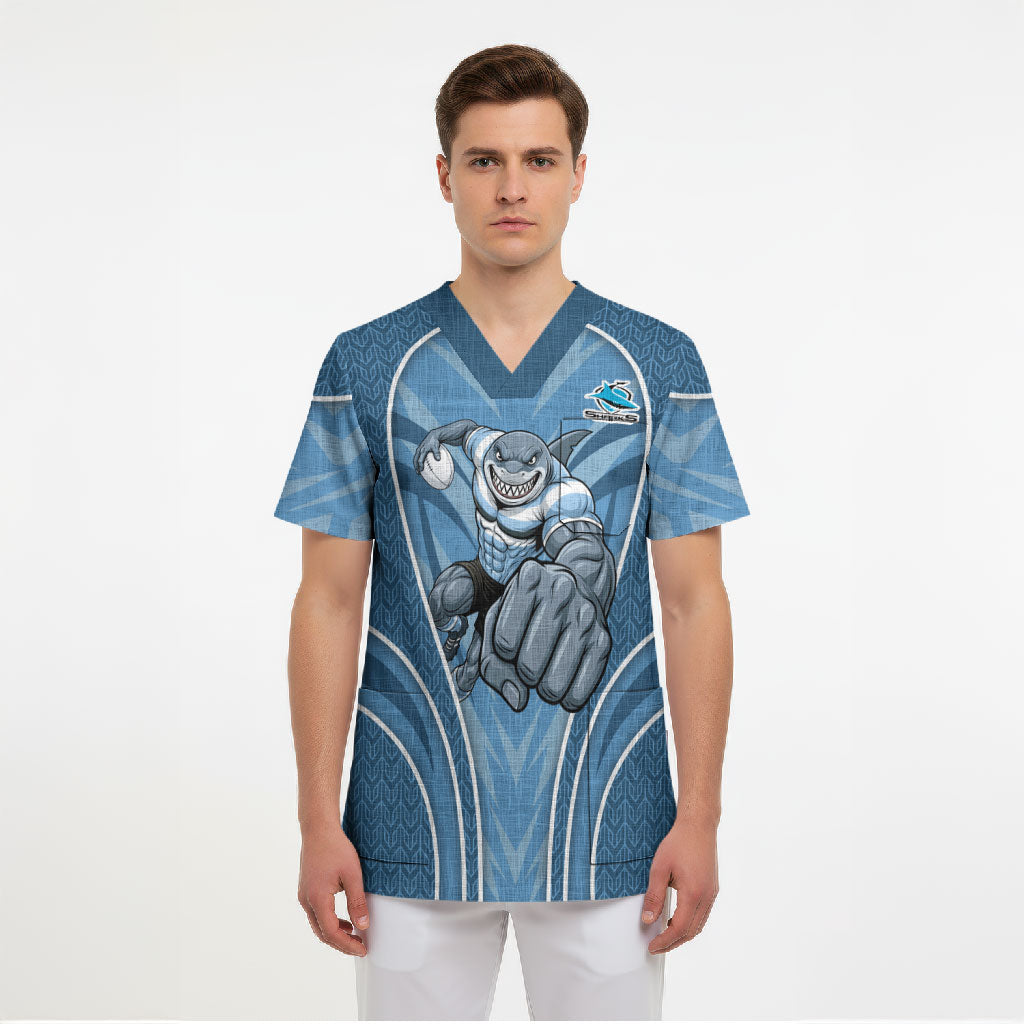 Cronulla Sutherland Sharks Rugby Mascot Scrub Top Australian Rugby Culture - Tribal Inspired Sharks