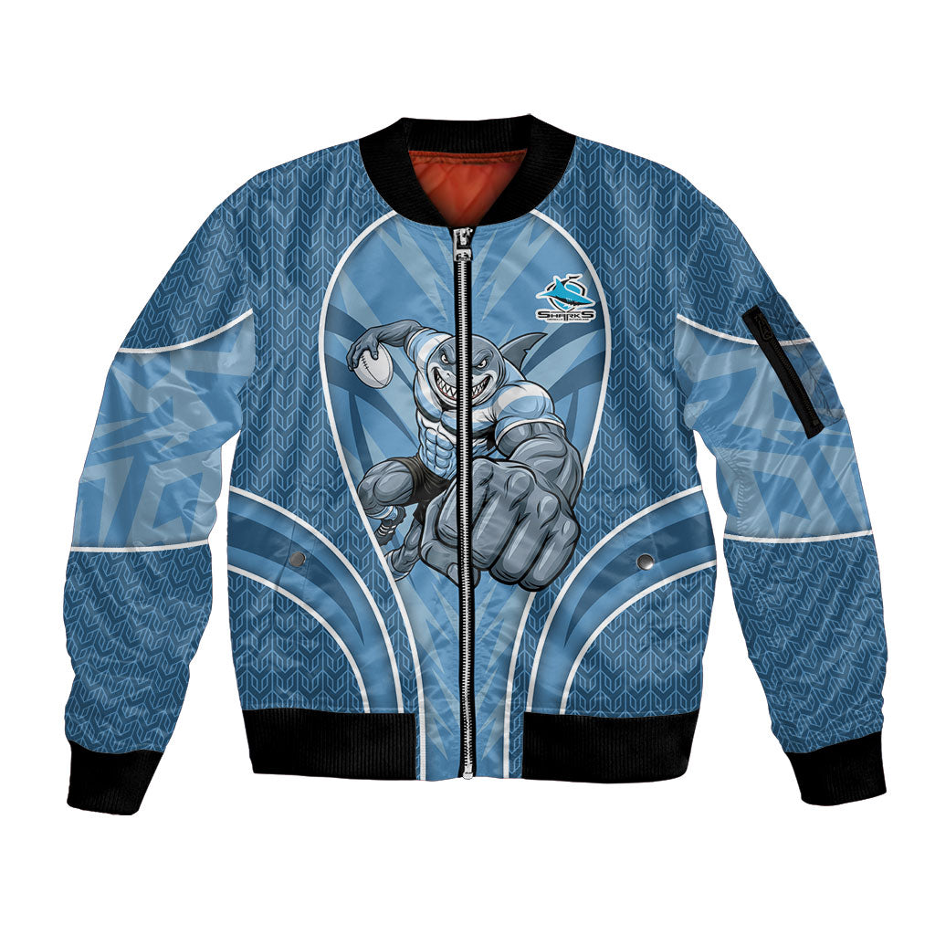 Cronulla Sutherland Sharks Rugby Mascot Sleeve Zip Bomber Jacket Australian Rugby Culture - Tribal Inspired Sharks
