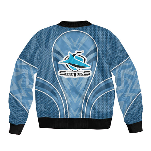 Cronulla Sutherland Sharks Rugby Mascot Sleeve Zip Bomber Jacket Australian Rugby Culture - Tribal Inspired Sharks