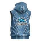 Cronulla Sutherland Sharks Rugby Mascot Sleeveless Hoodie Australian Rugby Culture - Tribal Inspired Sharks