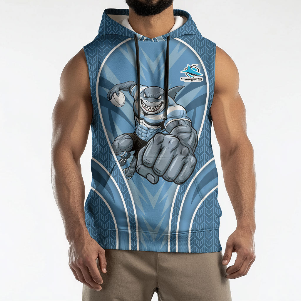 Cronulla Sutherland Sharks Rugby Mascot Sleeveless Hoodie Australian Rugby Culture - Tribal Inspired Sharks
