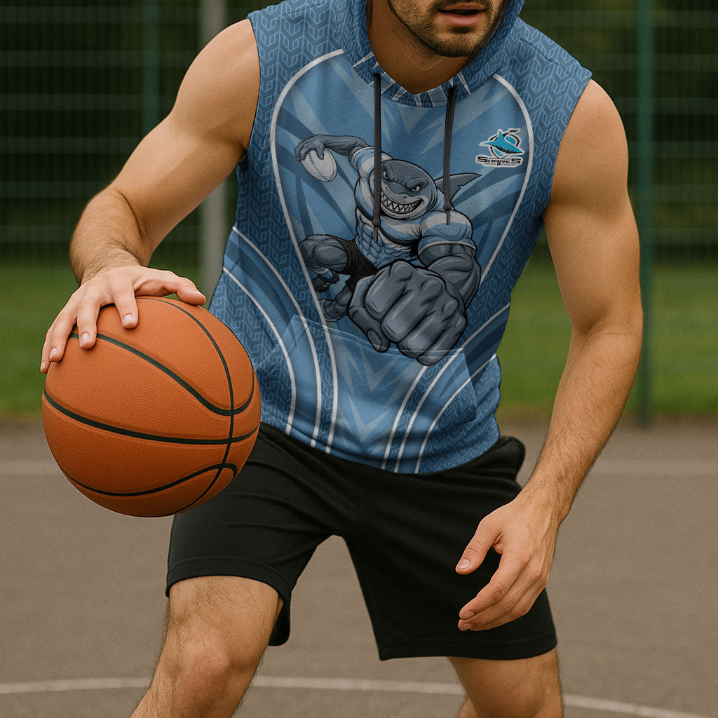Cronulla Sutherland Sharks Rugby Mascot Sleeveless Hoodie Australian Rugby Culture - Tribal Inspired Sharks