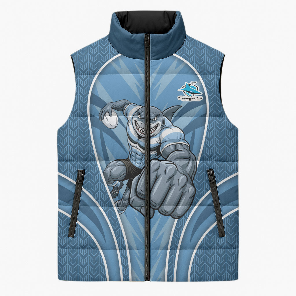 Cronulla Sutherland Sharks Rugby Mascot Sleeveless Puffer Jacket Australian Rugby Culture - Tribal Inspired Sharks