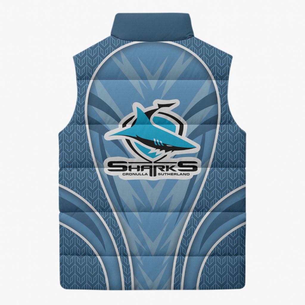 Cronulla Sutherland Sharks Rugby Mascot Sleeveless Puffer Jacket Australian Rugby Culture - Tribal Inspired Sharks