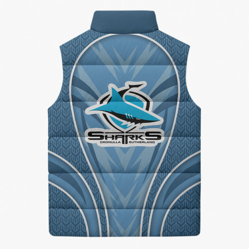 Cronulla Sutherland Sharks Rugby Mascot Sleeveless Puffer Jacket Australian Rugby Culture - Tribal Inspired Sharks