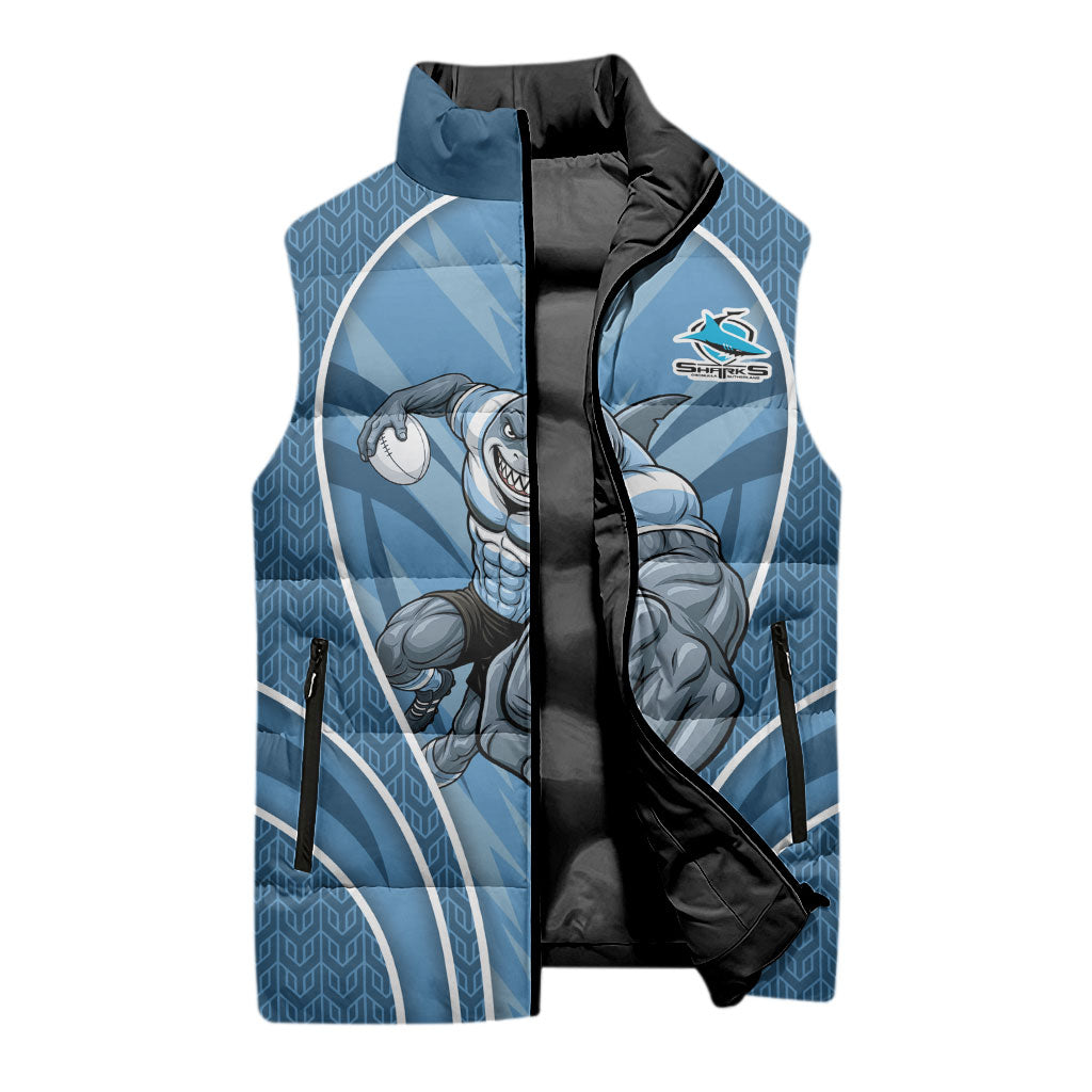 Cronulla Sutherland Sharks Rugby Mascot Sleeveless Puffer Jacket Australian Rugby Culture - Tribal Inspired Sharks