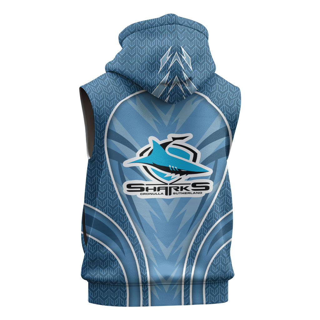 Cronulla Sutherland Sharks Rugby Mascot Sleeveless Zip Hoodie Australian Rugby Culture - Tribal Inspired Sharks