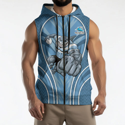 Cronulla Sutherland Sharks Rugby Mascot Sleeveless Zip Hoodie Australian Rugby Culture - Tribal Inspired Sharks