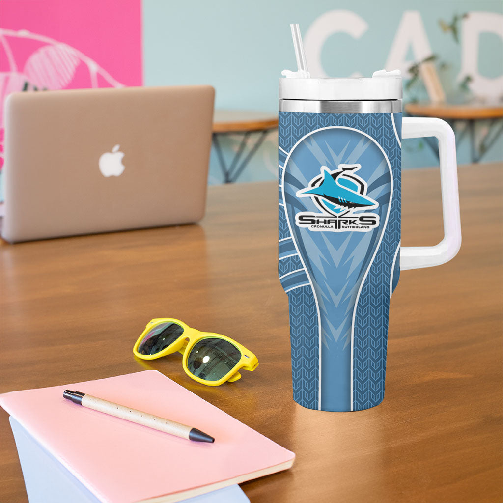 Cronulla Sutherland Sharks Rugby Mascot Tumbler With Handle Australian Rugby Culture - Tribal Inspired Sharks
