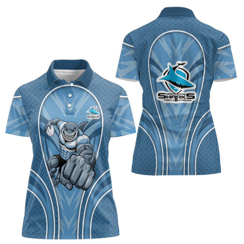 Cronulla Sutherland Sharks Rugby Mascot Women Polo Shirt Australian Rugby Culture - Tribal Inspired Sharks