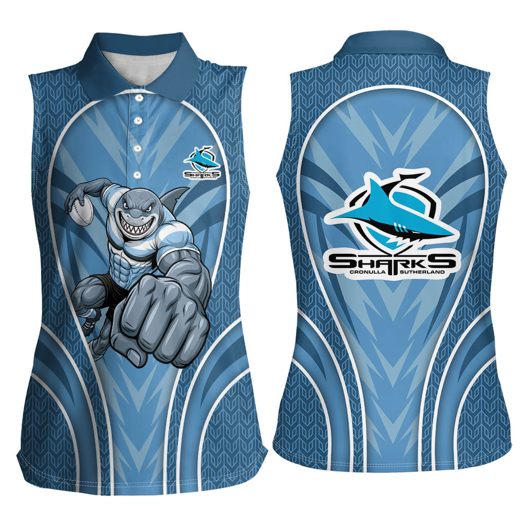 Cronulla Sutherland Sharks Rugby Mascot Women Sleeveless Polo Shirt Australian Rugby Culture - Tribal Inspired Sharks
