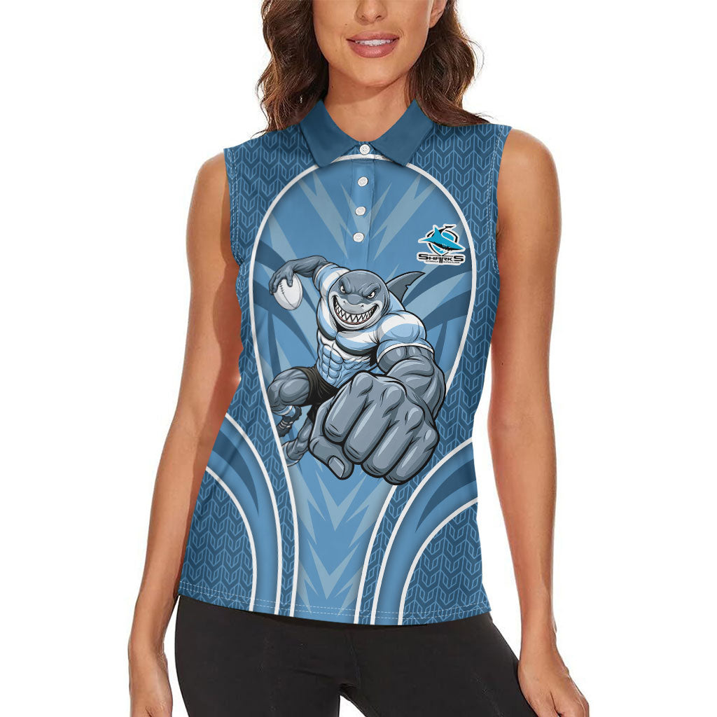 Cronulla Sutherland Sharks Rugby Mascot Women Sleeveless Polo Shirt Australian Rugby Culture - Tribal Inspired Sharks