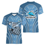 Cronulla Sutherland Sharks Rugby Mascot Women V-Neck T-Shirt Australian Rugby Culture - Tribal Inspired Sharks