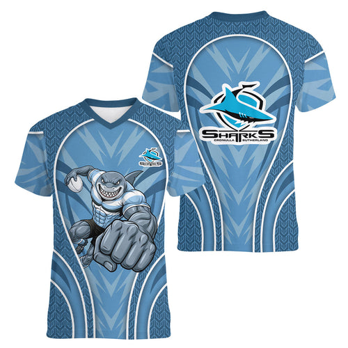 Cronulla Sutherland Sharks Rugby Mascot Women V-Neck T-Shirt Australian Rugby Culture - Tribal Inspired Sharks