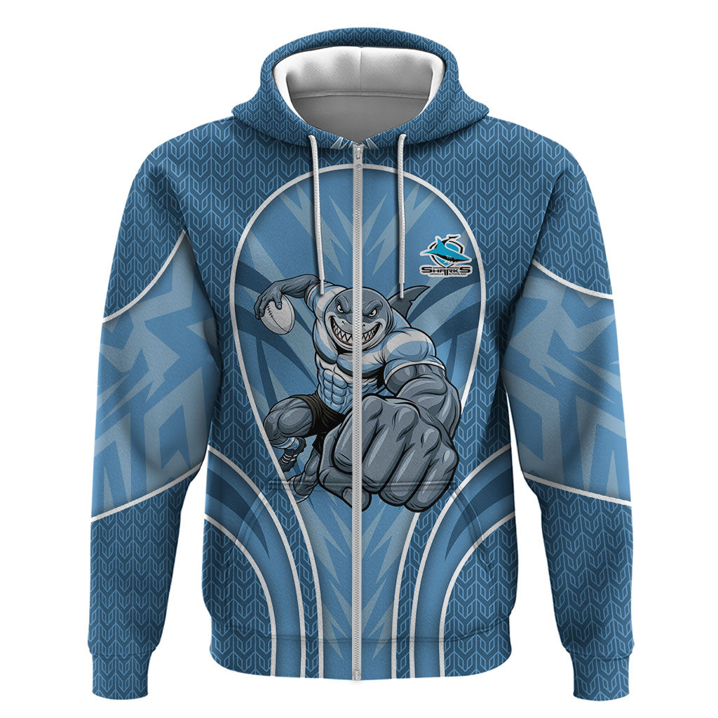 Cronulla Sutherland Sharks Rugby Mascot Zip Hoodie Australian Rugby Culture - Tribal Inspired Sharks