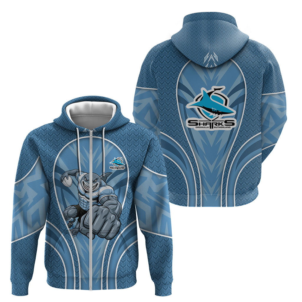 Cronulla Sutherland Sharks Rugby Mascot Zip Hoodie Australian Rugby Culture - Tribal Inspired Sharks