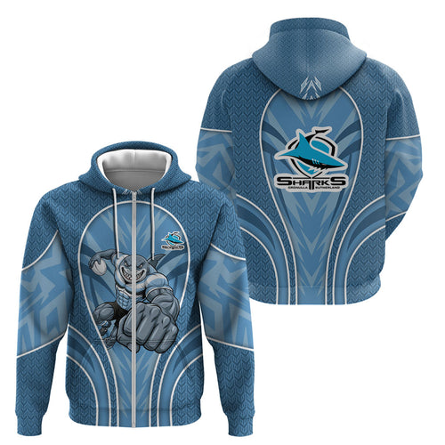 Cronulla Sutherland Sharks Rugby Mascot Zip Hoodie Australian Rugby Culture - Tribal Inspired Sharks