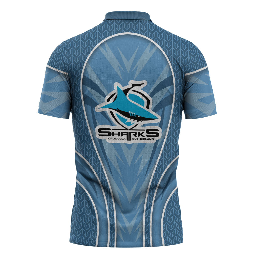 Cronulla Sutherland Sharks Rugby Mascot Zipper Polo Shirt Australian Rugby Culture - Tribal Inspired Sharks