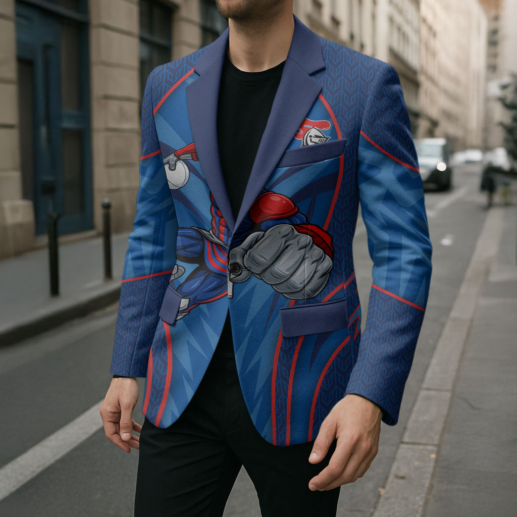Newcastle Knights Rugby Mascot Blazer Australian Rugby Culture - Tribal Inspired Knight Warrior