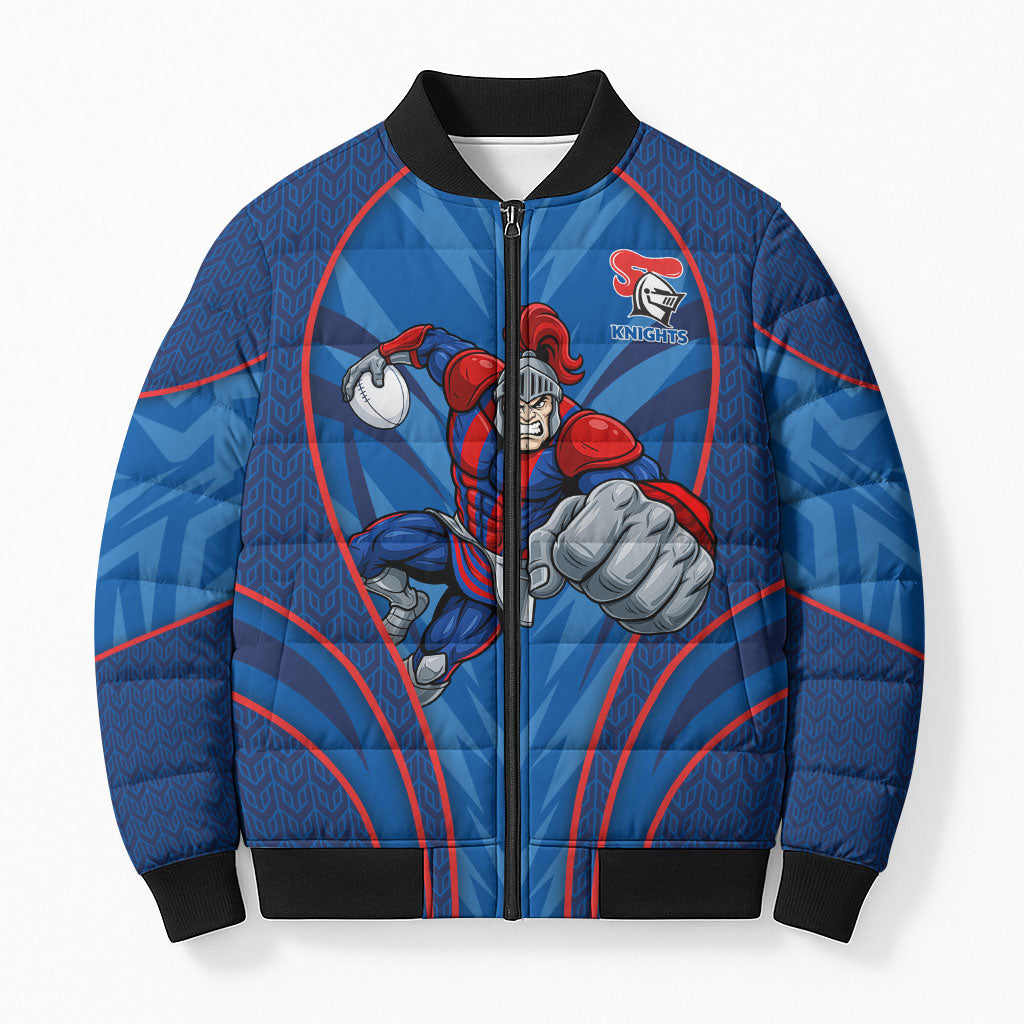 Newcastle Knights Rugby Mascot Bomber Puffer Jacket Australian Rugby Culture - Tribal Inspired Knight Warrior