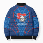 Newcastle Knights Rugby Mascot Bomber Puffer Jacket Australian Rugby Culture - Tribal Inspired Knight Warrior