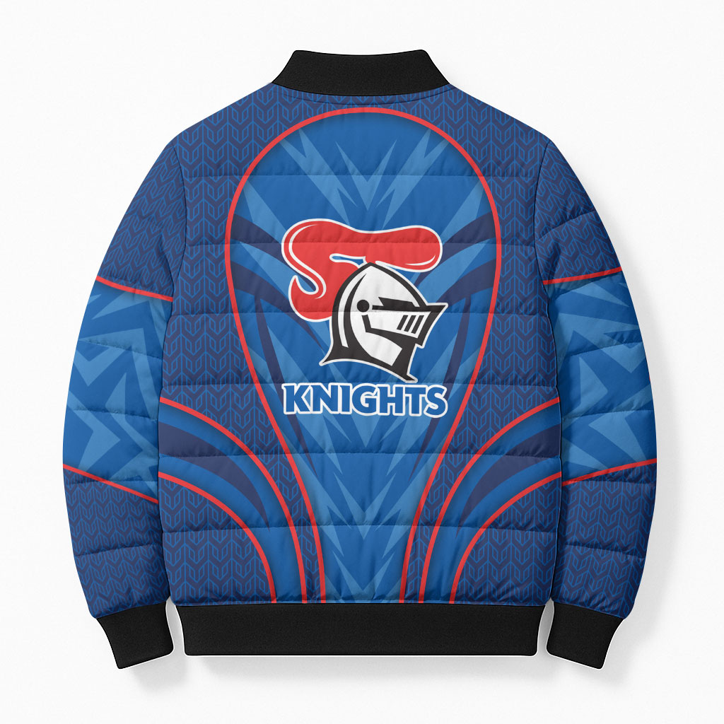 Newcastle Knights Rugby Mascot Bomber Puffer Jacket Australian Rugby Culture - Tribal Inspired Knight Warrior