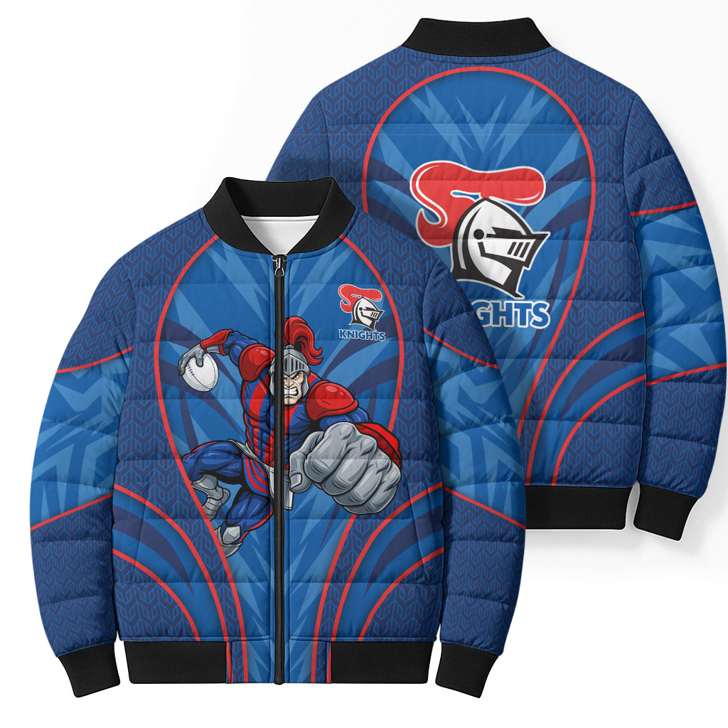 Newcastle Knights Rugby Mascot Bomber Puffer Jacket Australian Rugby Culture - Tribal Inspired Knight Warrior
