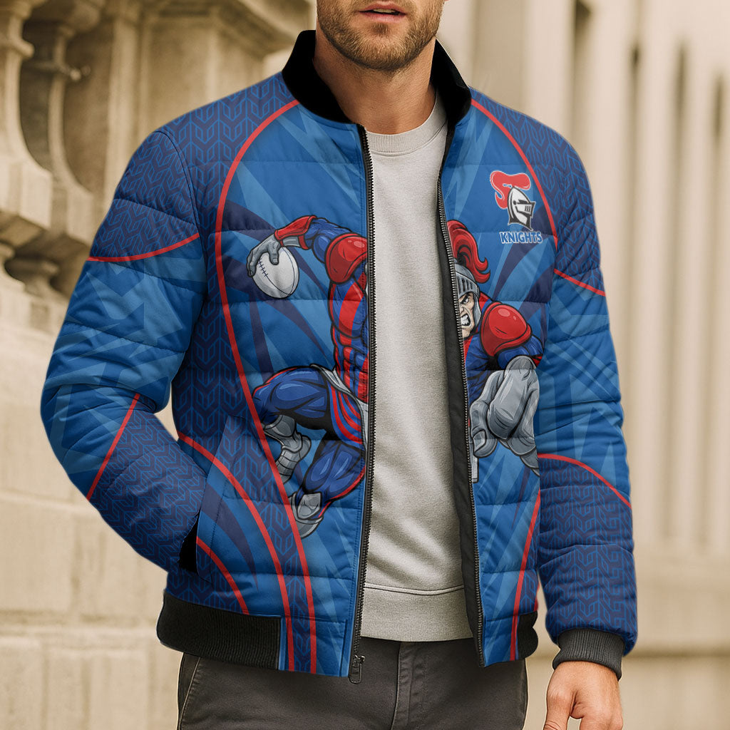 Newcastle Knights Rugby Mascot Bomber Puffer Jacket Australian Rugby Culture - Tribal Inspired Knight Warrior