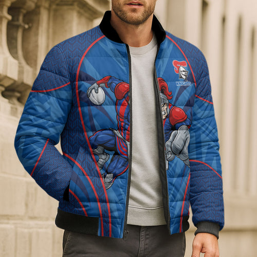 Newcastle Knights Rugby Mascot Bomber Puffer Jacket Australian Rugby Culture - Tribal Inspired Knight Warrior