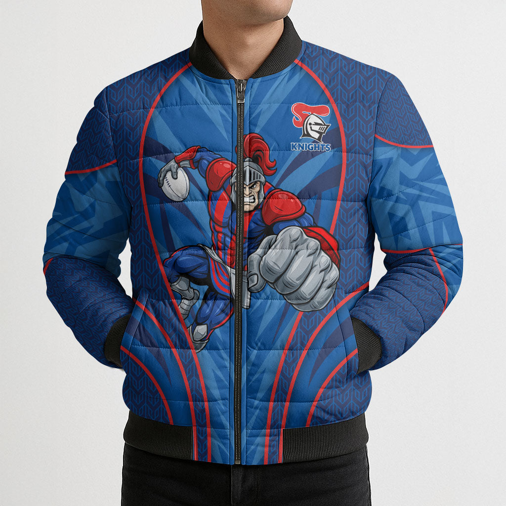 Newcastle Knights Rugby Mascot Bomber Puffer Jacket Australian Rugby Culture - Tribal Inspired Knight Warrior