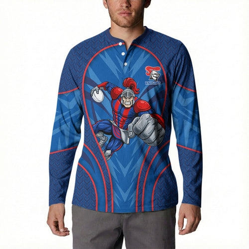 Newcastle Knights Rugby Mascot Button Sweatshirt Australian Rugby Culture - Tribal Inspired Knight Warrior