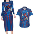 Newcastle Knights Rugby Mascot Couples Matching Long Sleeve Bodycon Dress and Hawaiian Shirt Australian Rugby Culture - Tribal Inspired Knight Warrior