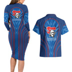 Newcastle Knights Rugby Mascot Couples Matching Long Sleeve Bodycon Dress and Hawaiian Shirt Australian Rugby Culture - Tribal Inspired Knight Warrior